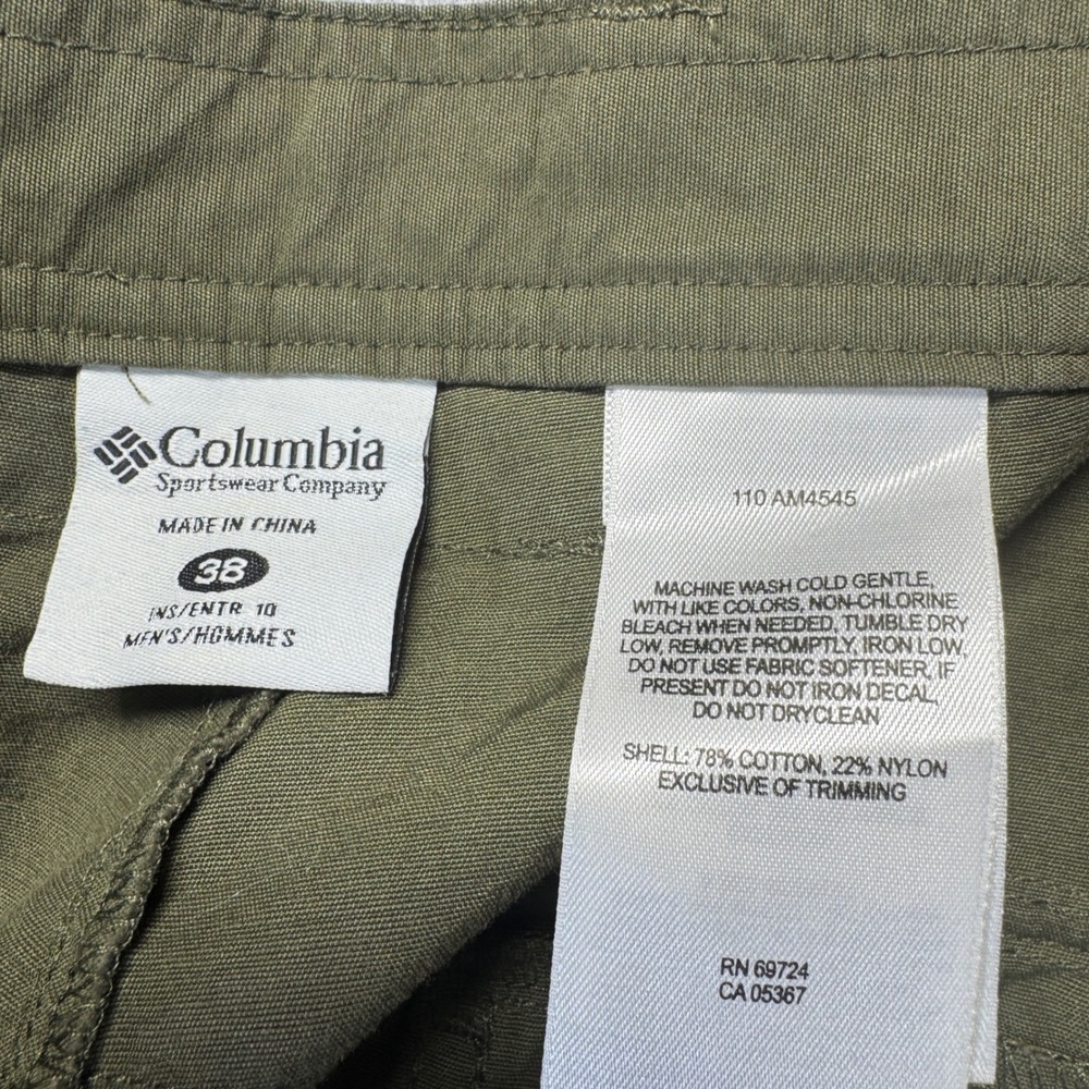 Columbia Men's Olive Cargo Shorts Extra Large 38X10 Outdoor Hiking Zip Pockets - Picture 7 of 7